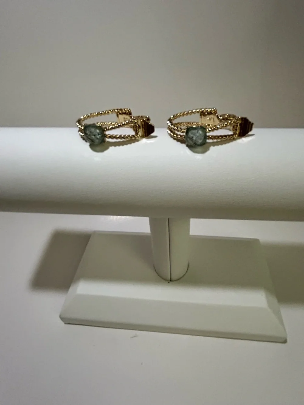TJG Gold-Tone Earrings with Green Gemstone Accent